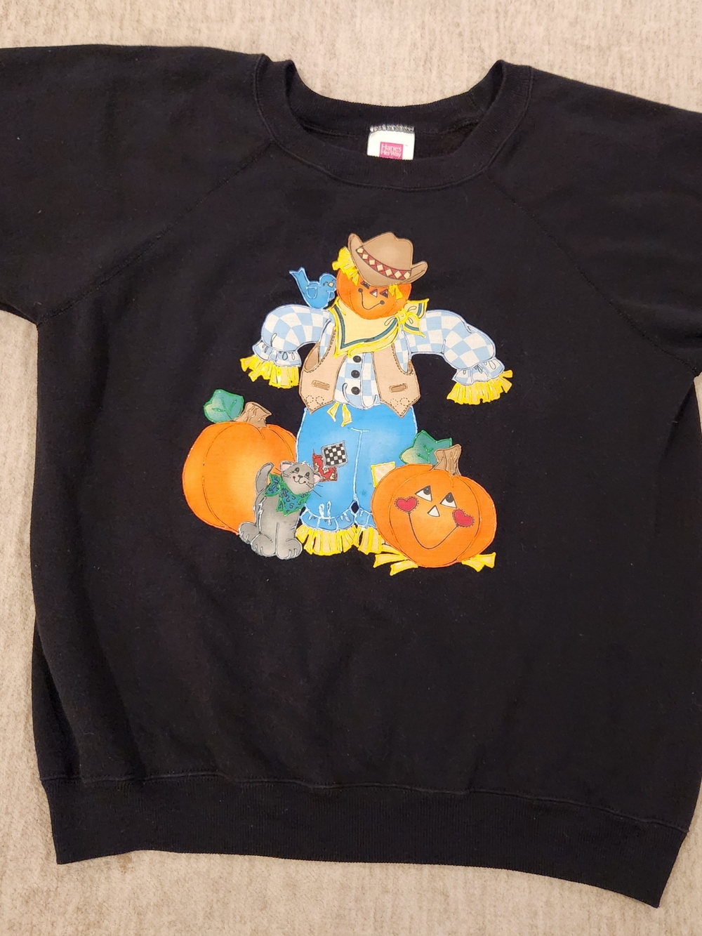 Vintage 90s Hanes Black Scarecrow Fall Sweatshirt - 90s Retro Autumn Crewneck